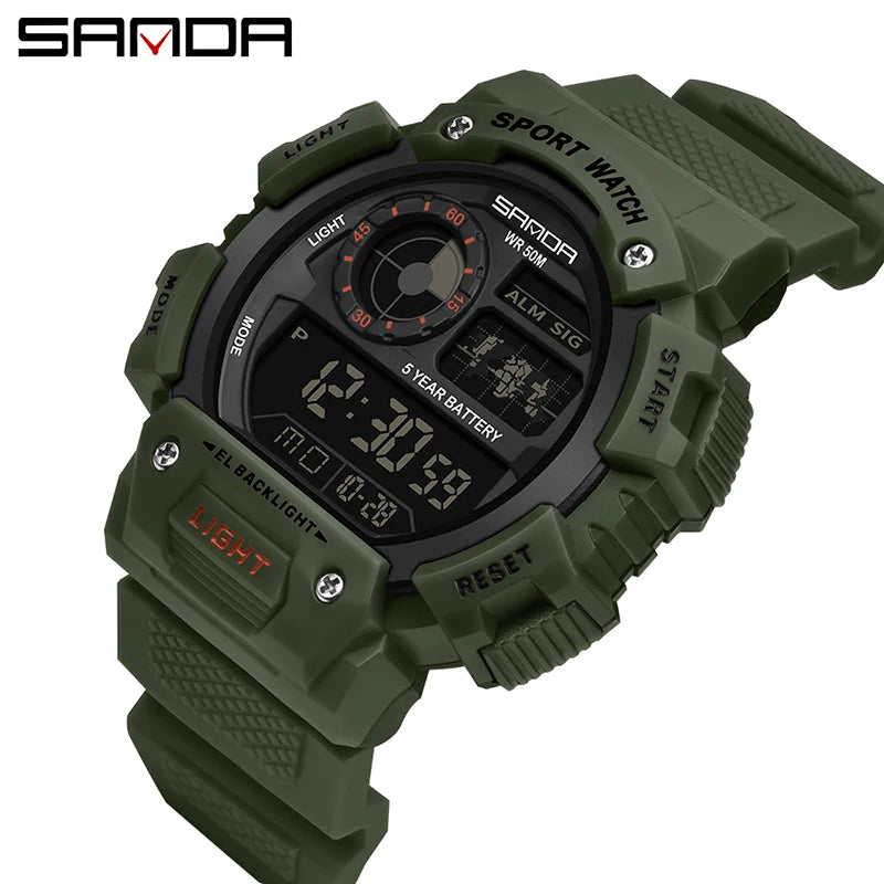 SANDA Top Brand Classical Style Men Digital Watch Military Sports Watches Fashion Waterproof Electronic Wristwatch Shockproof - Sun Studio