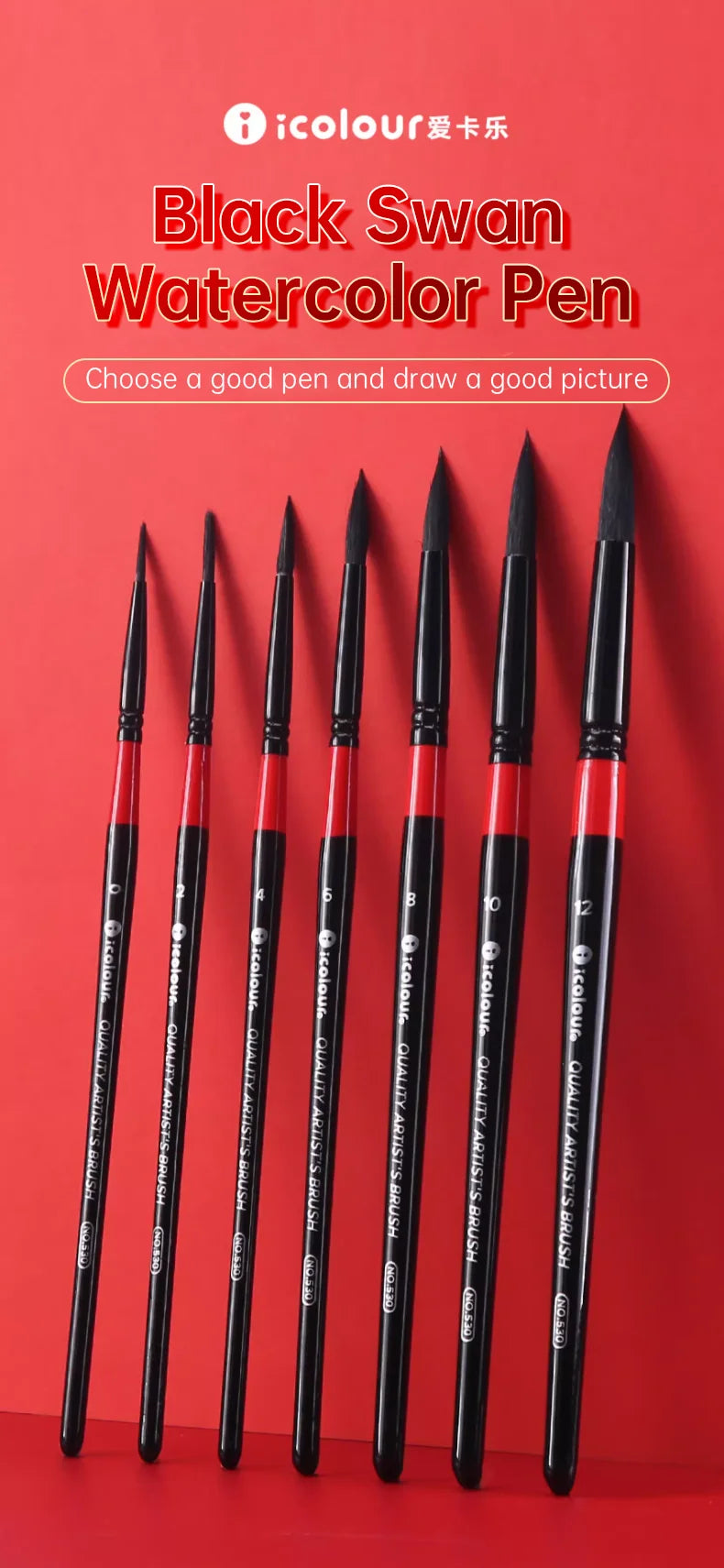 IColour Professional Squirrel Hair Painting Brush Set Black Handle Round Brush Watercolor Acrylic Gouache Oil Painting Brushes - Sun Studio