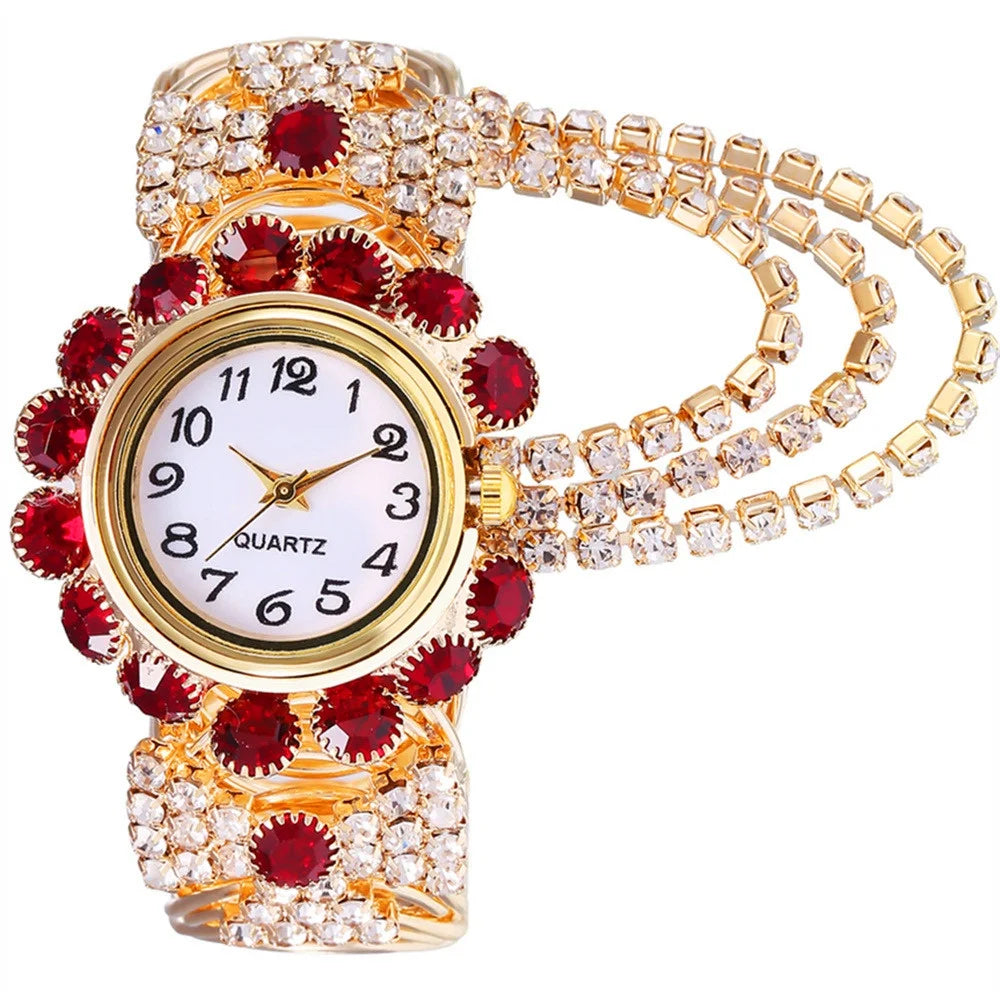 5PCS Luxury Rhinestone Women Watches Jewelry Set Fashion Adjustable Bangle Ladies Quartz Wristwatch Reloj Mujer（Without Box） - Sun Studio