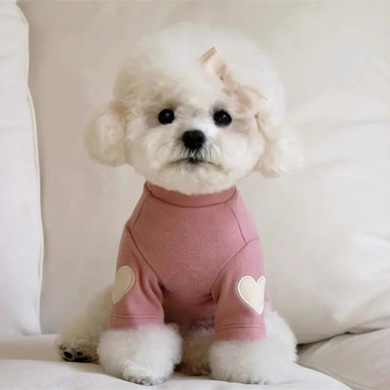 Love Embroidered Dog Sweatshirt Pet Warm Clothes Teddy Solid Color Bottom Shirt Bichon Soft Pullover Winter Dog Clothes - Sun Studio