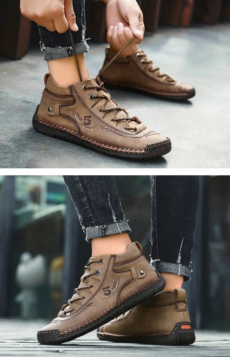 Handmade Leather Casual Men Shoes Ankle Boots Men Loafers Comfort Walking Shoes Men Flats Hot Sale Moccasins Shoes Plus Size - Sun Studio