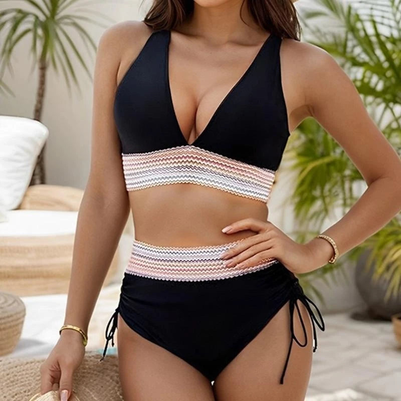 Women High Waist Swimsuit V Neck Push Up Swimsuit Tummy Controlled Swimwear Bathing Suit Stylish V Neck Swimming Costume - Sun Studio