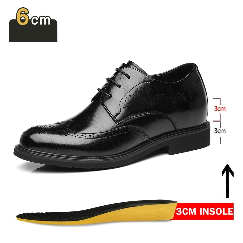 Men's Dress Brogues Elevator Shoes Platform Breathable Casual Business Luxury Genuine Leather Heightening Shoes 6 8CM Taller Man - Sun Studio