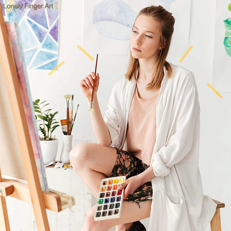 7/14pcs Fan Artist Bristle Paint Brush Set Natural Hog Bristle Hair Anti-Shedding Brush Tips Long Wooden Handle For Acrylic - Sun Studio