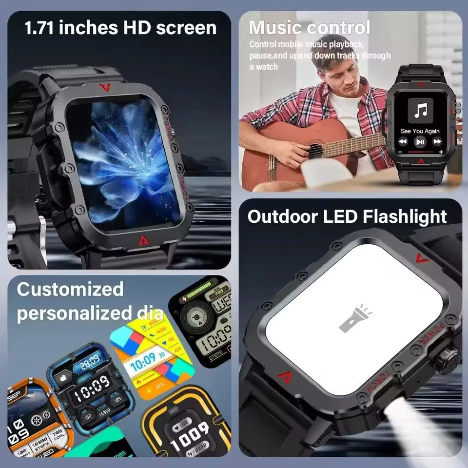 Men Smart Watch Bluetooth Call Sleep Heart Rate Healthy Monitor Outdoor LED Flashlight Waterproof Sports Watches For Android IOS - Sun Studio
