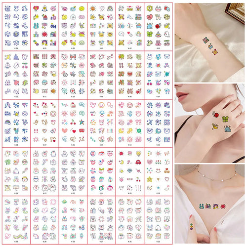 30 Sheets Cute Cartoon Temporary Tattoos for Hands Waterproof Tattoo Stickers Rainbow Fruit Moon Fake Finger Tattoo - Sun Studio