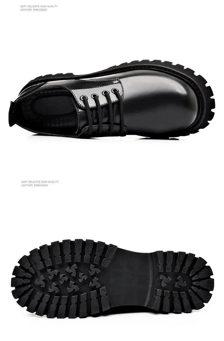 Genuine Soft Leather Men's Shoes 5cm Heightening Thick Bottom Anti-slip Waterproof Casual Black Formal Shoes Autumn Season - Sun Studio