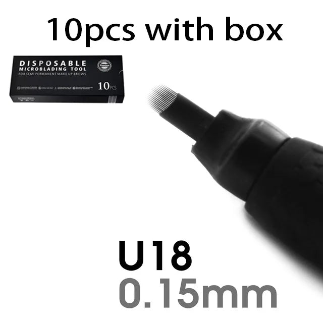 10/50Pcs Disposable Microblading Pen 0.15/0.18mm 18U Sterilized Permanent Makeup Eyebrow Tattoo Pen with U Blades - Sun Studio