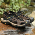 Men's Sandals Top Cowhide Upper Hollow Out Round Toe Outdoor Beach Walking Non Slip Durable Summer Beach Shoes Adjustable Buckle - Sun Studio