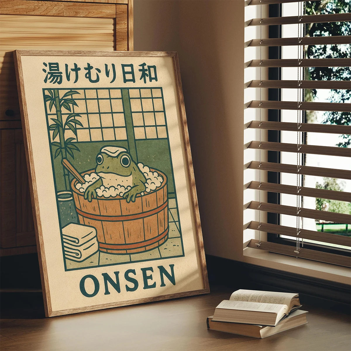 Japanese Frog in Bathtub Canvas Prints Poster Retro Japandi Fun Animal Art Prints Bathroom Wall Art Home Decor Art Poster - Sun Studio