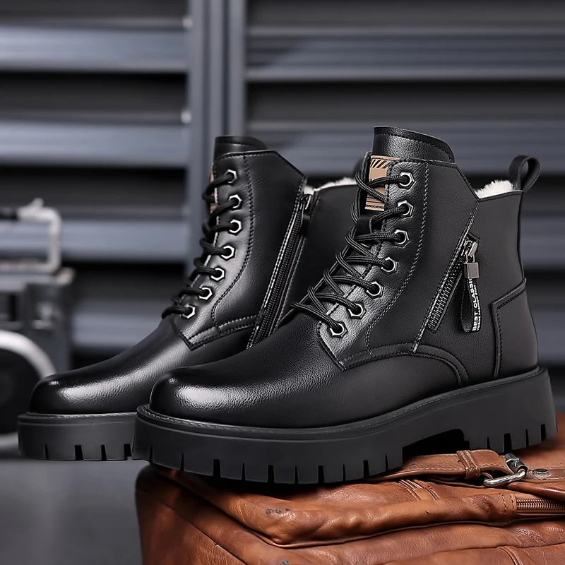 Autumn winter classic warm snow boots men's thick soles non-slip work boots men's outdoor casual shoes big head leather shoes - Sun Studio