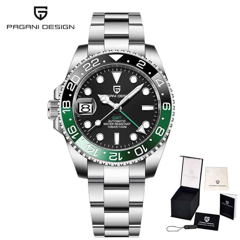 PAGANI DESIGN PD-1662 Luxury GMT Men Mechanical Wristwatch Sapphire Glass Stainless Steel 100M Waterproof Automatic Watches - Sun Studio