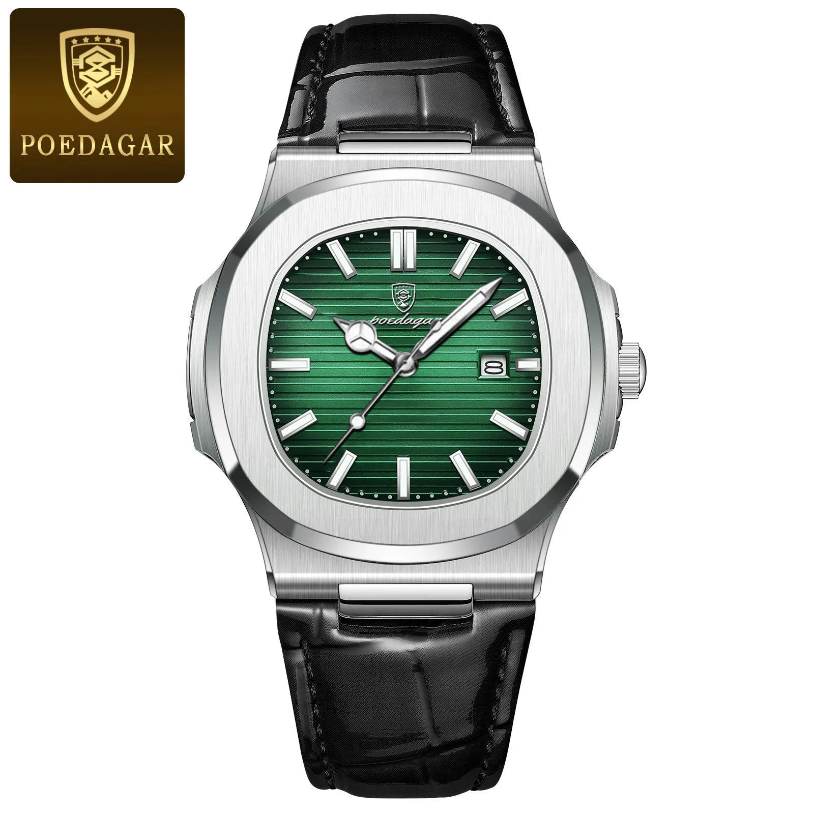 POEDAGAR Original Fashion Men's Wristwatch Date Waterproof Luminous Leather Watches For Men High Quality Square Quartz Man Watch - Sun Studio
