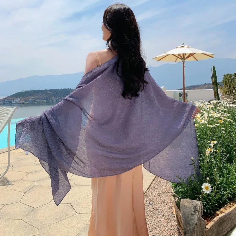 NEW 9Pure Colors Wrinkles 70x170cm Travel Beach Scarve Bikini Shawl Sarong Wrap Scarf Women Brazilian Swimsuit Bathing Cover-ups - Sun Studio