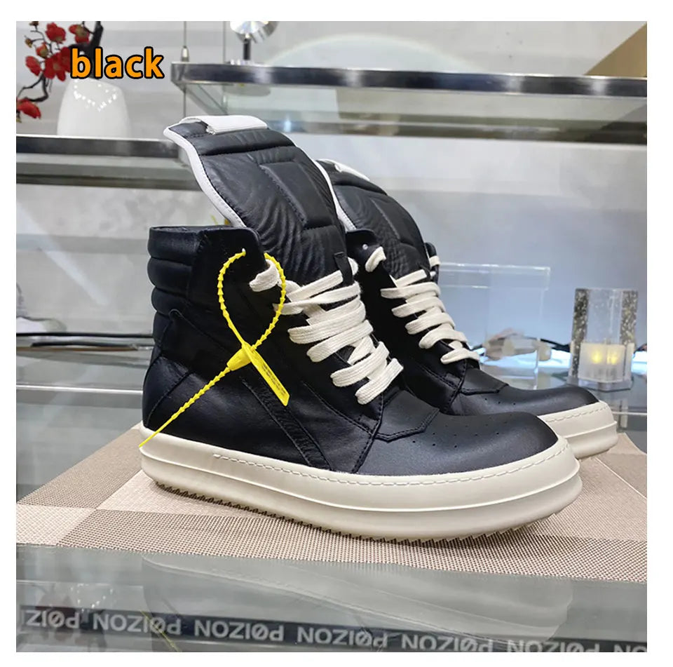 Ro Shoes Men Leather 2025 New Earthy Grey Cow Suede Lace Up Zipper Thick Sole Luxury Geo Women Street Hip-hop Casual Flat Boots - Sun Studio