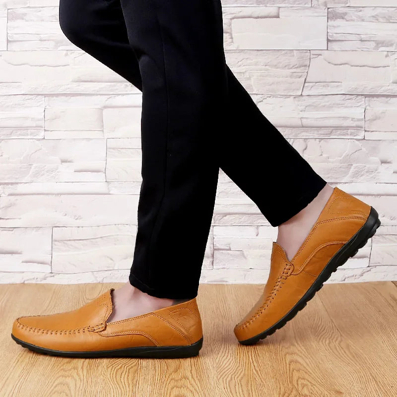 Genuine Leather Men Casual Shoes Luxury Brand Designer Men Loafers Moccasins Breathable Slip on Male Boat Shoes Plus Size 37-47 - Sun Studio