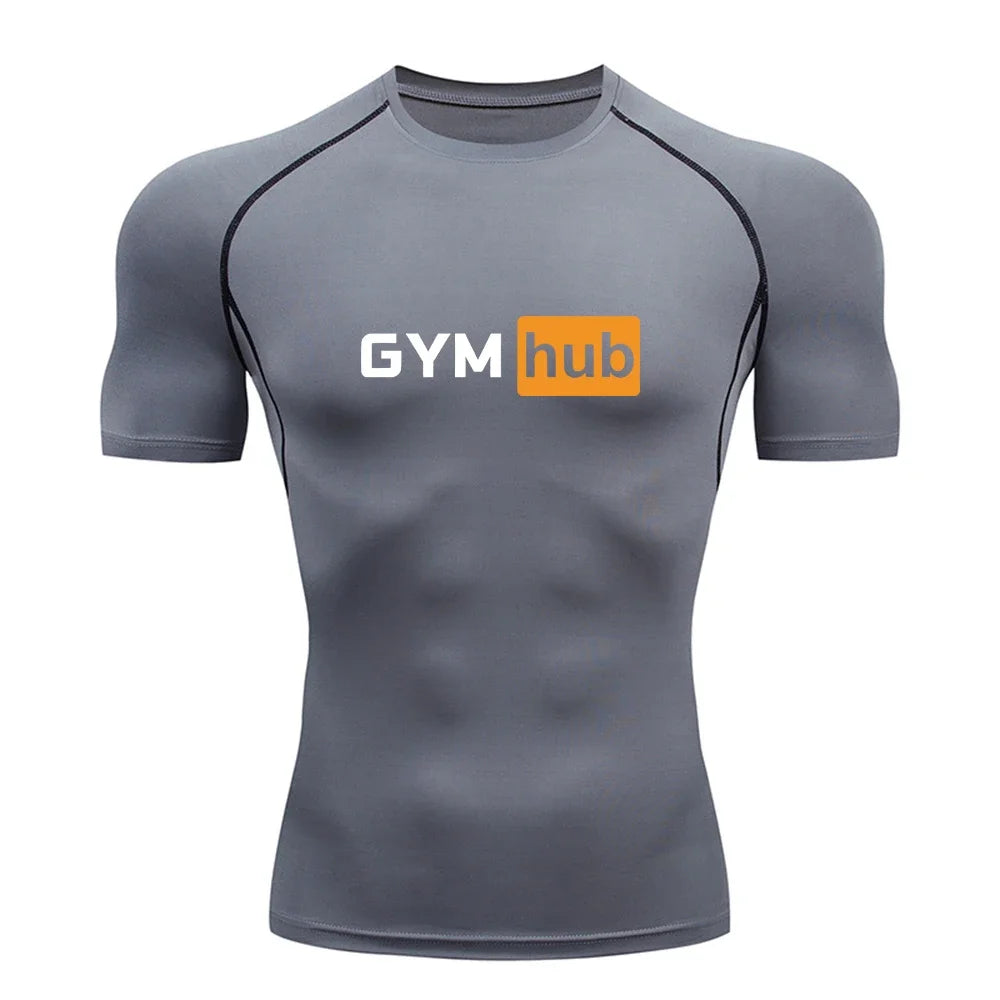 Gym Hub Printed Men's Compression T-Shirt Gym Workout Sport Quick Dry Tight Shirts Outdoor Training Fitness Elasticity Tops Tee - Sun Studio