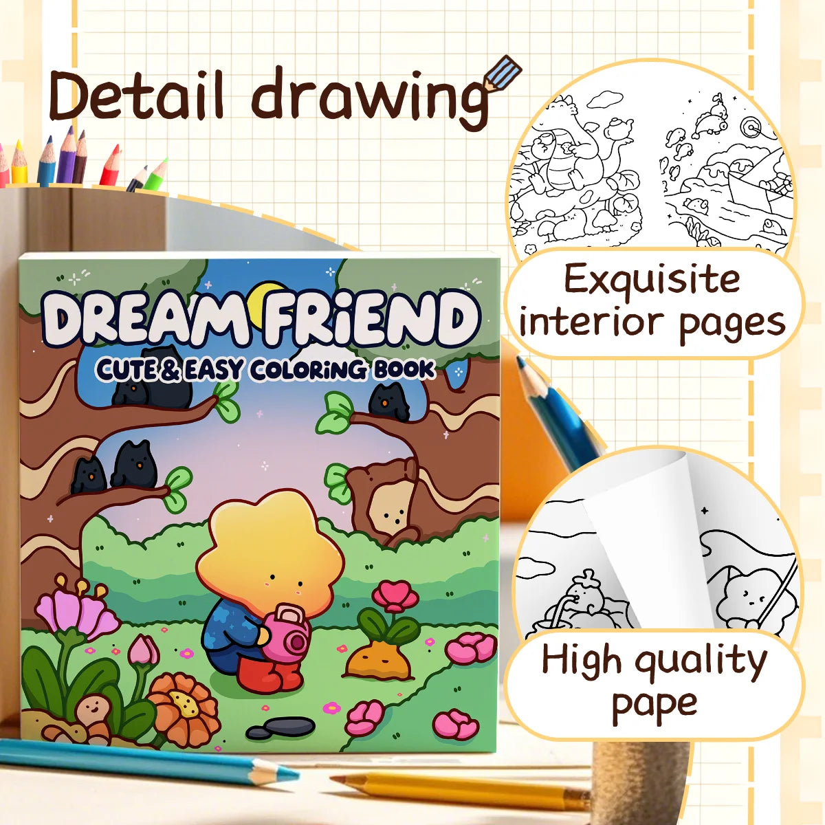 DREAM FRIEND CUTE & EASY Coloring Book For Adults Educational Relaxation Gift DIY Children's Painting Drawing Books - Sun Studio