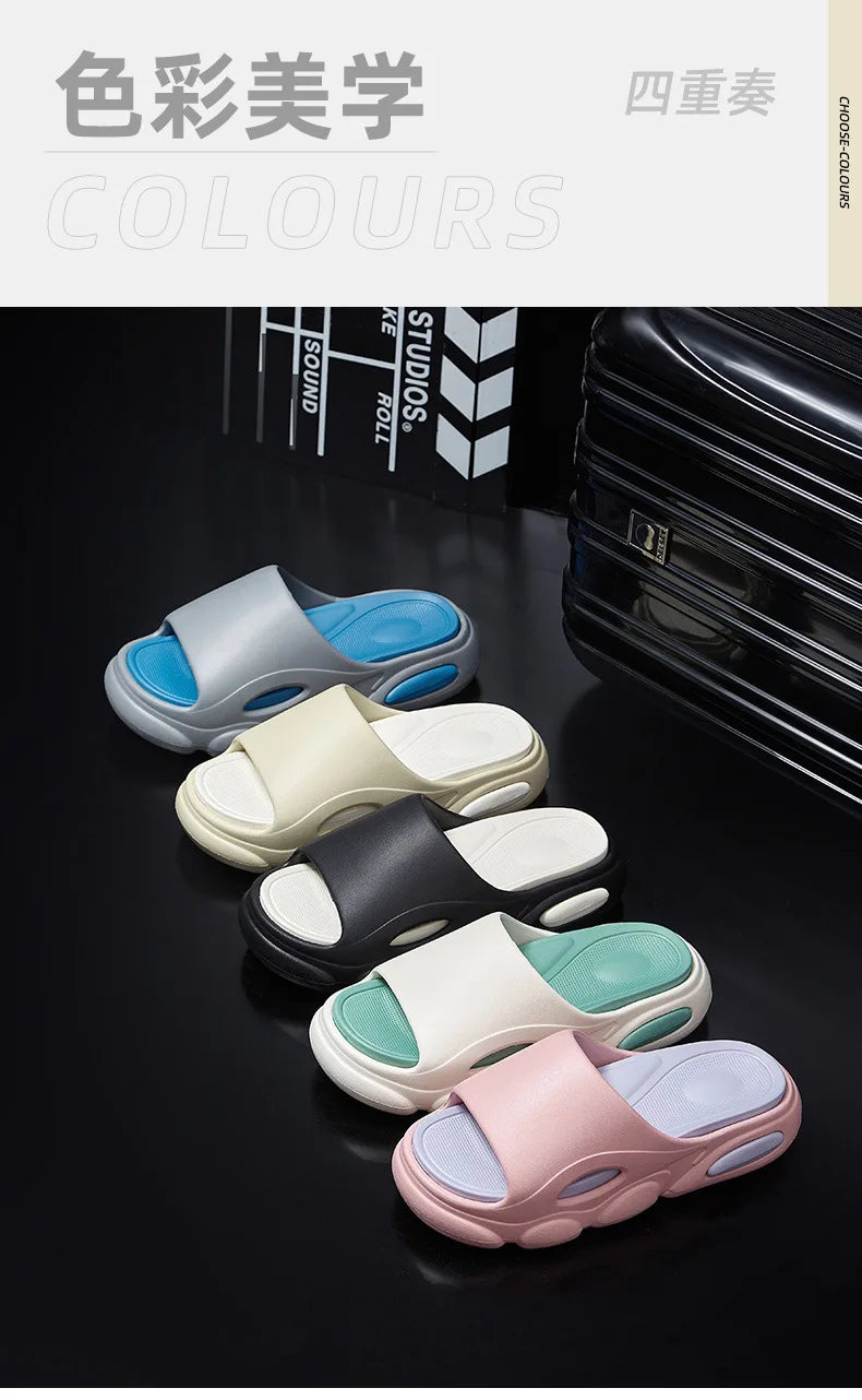 Shevalues Men Summer Slippers New Thick Sole EVA Sandals Indoor Non-slip Unisex Bathromm Slides Casual Platform House Slippers - Sun Studio