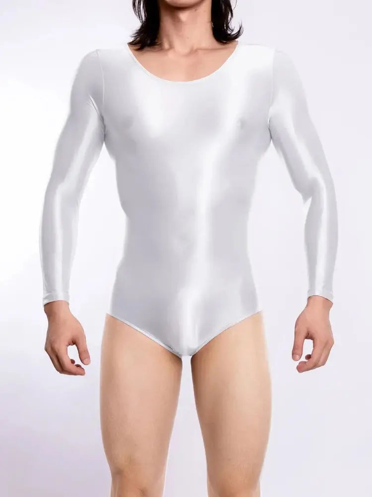 M-XL Unisex Glossy Shiny Long Sleeve Swimsuit Tights Fitness Bodysuit Sexy Body Teddies Swimwear Elastic Yoga Leotard Unitard - Sun Studio