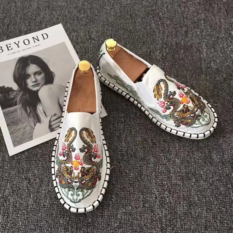 Old Beijing Cloth Shoes Embroidery Flower Social Guy Male Moccasin-Gommino Student Casual Shoes Fashion National Chinese Style