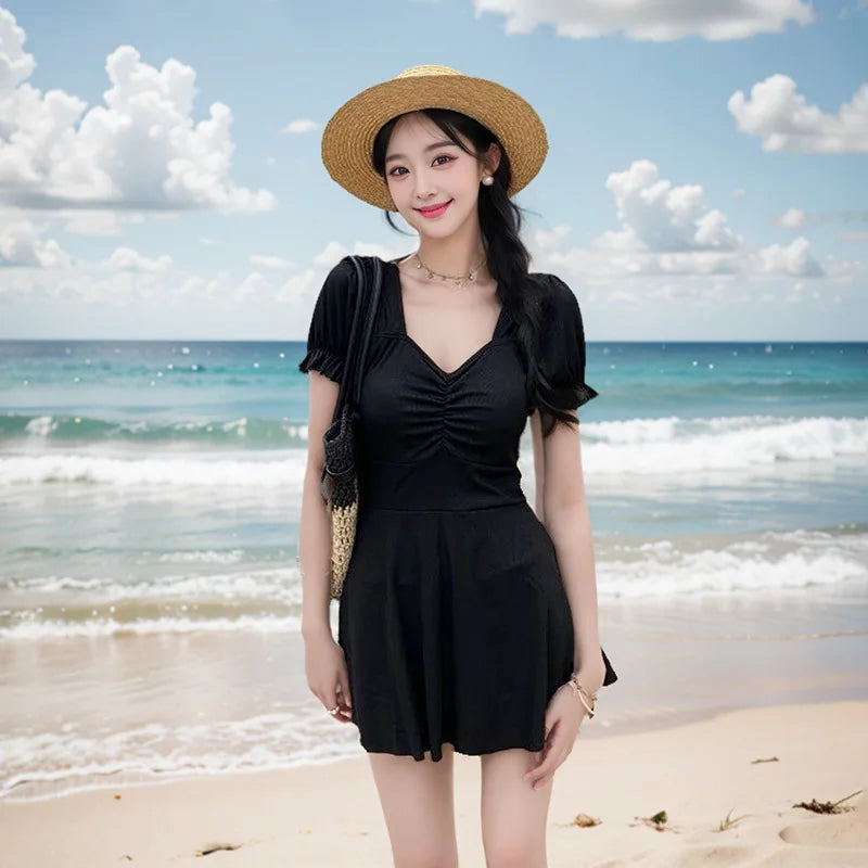 One-piece Swimsuit Sexy Conservative Slim and Fashionable Style with Breast Pad - Sun Studio