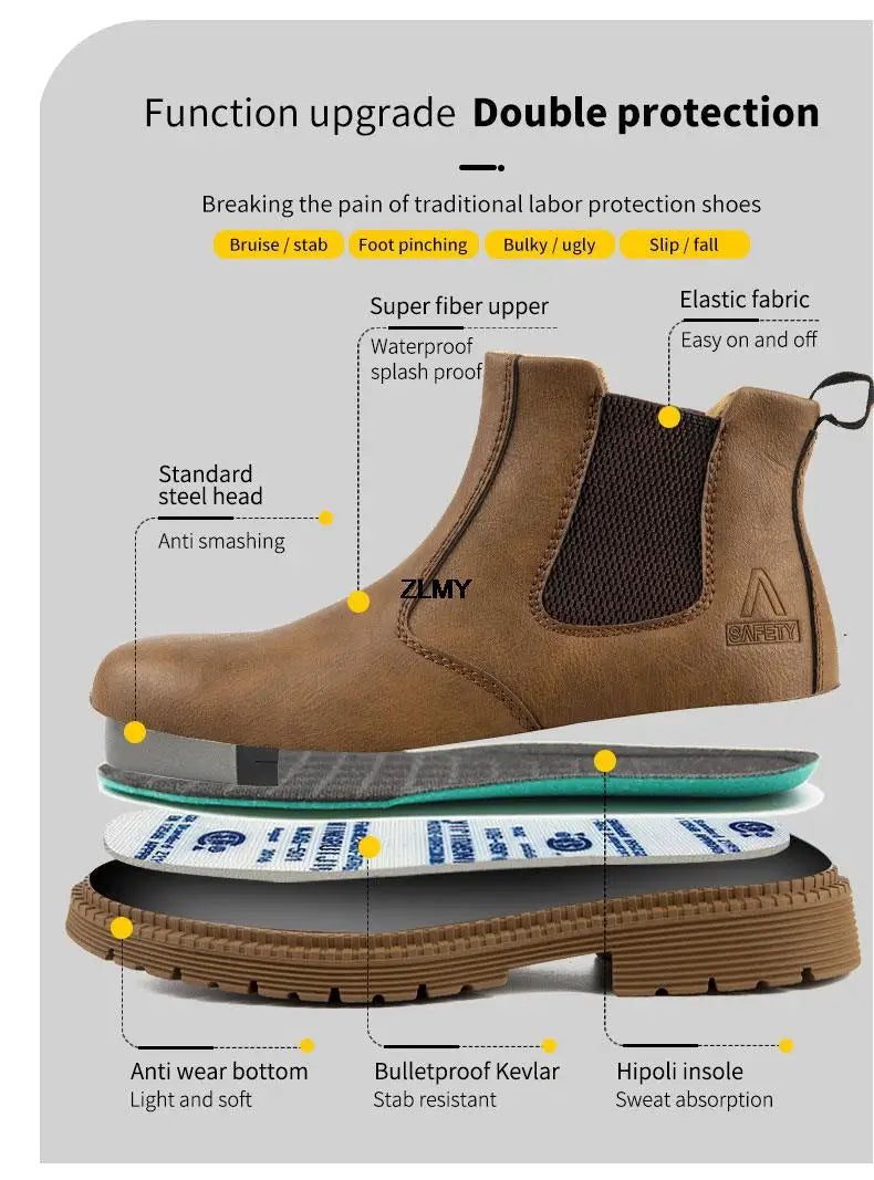 Waterproof Men Welder Shoes Steel Toe Work Shoes Man Anti-spark Anti-smash Safety Shoes Male Slip On Chelsea Work Safety Boots - Sun Studio