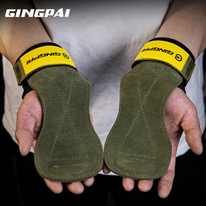 Gym Grips For Men Women Cowhide Palm Guards Weightlifting Fitness Workout Gloves Grips with Wrist Wraps Training Equipment - Sun Studio