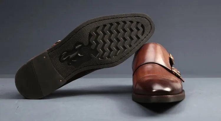 Brand Double Monk Strap Luxury Men Shoes Genuine Leather Handmade Fashion Designer Business Dress Shoes for Men Original - Sun Studio