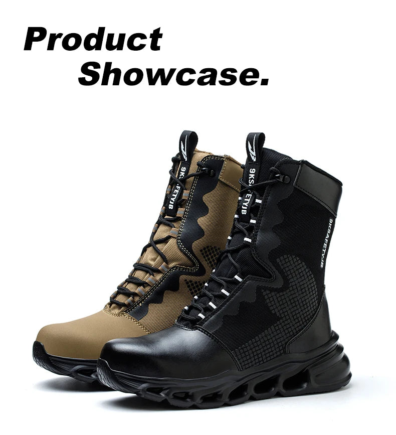 New Fashion 2024 Men Boots Safety Shoes Security Steel Toe Cap Military Boots Working Steel Toe Anti-Smashing Men's Work Boots - Sun Studio