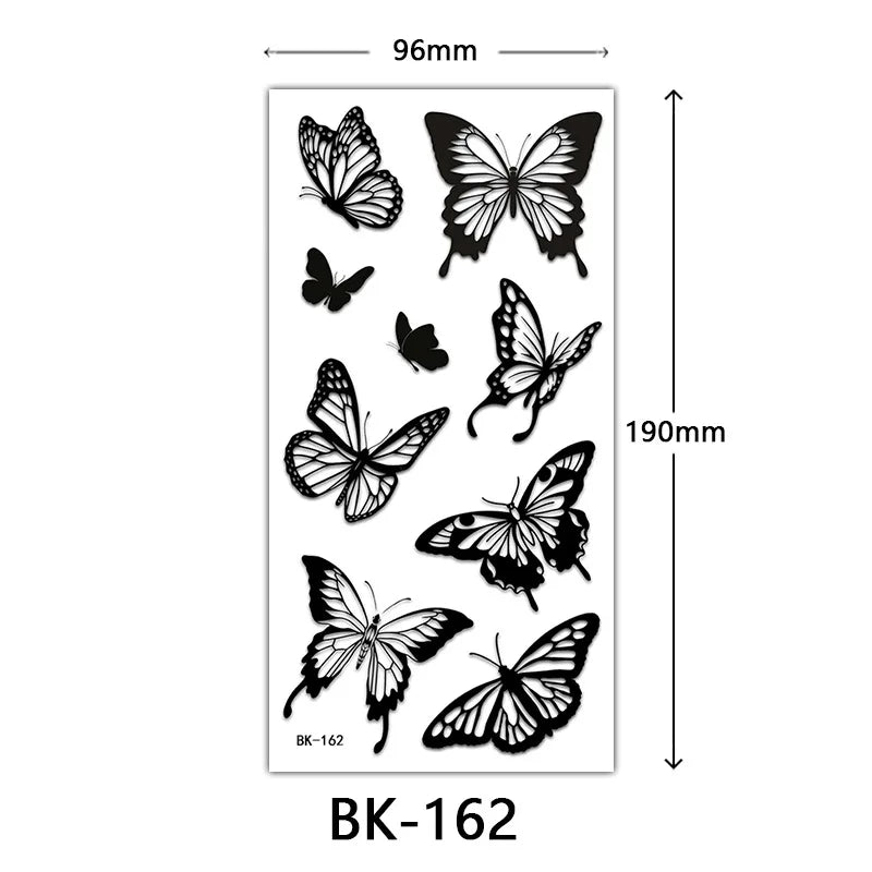 Black Butterfly Temporary Tattoos for Women Men Waterproof Snake Tattoo Stickers for Hand Arm Fake Tattoo Body Decor - Sun Studio