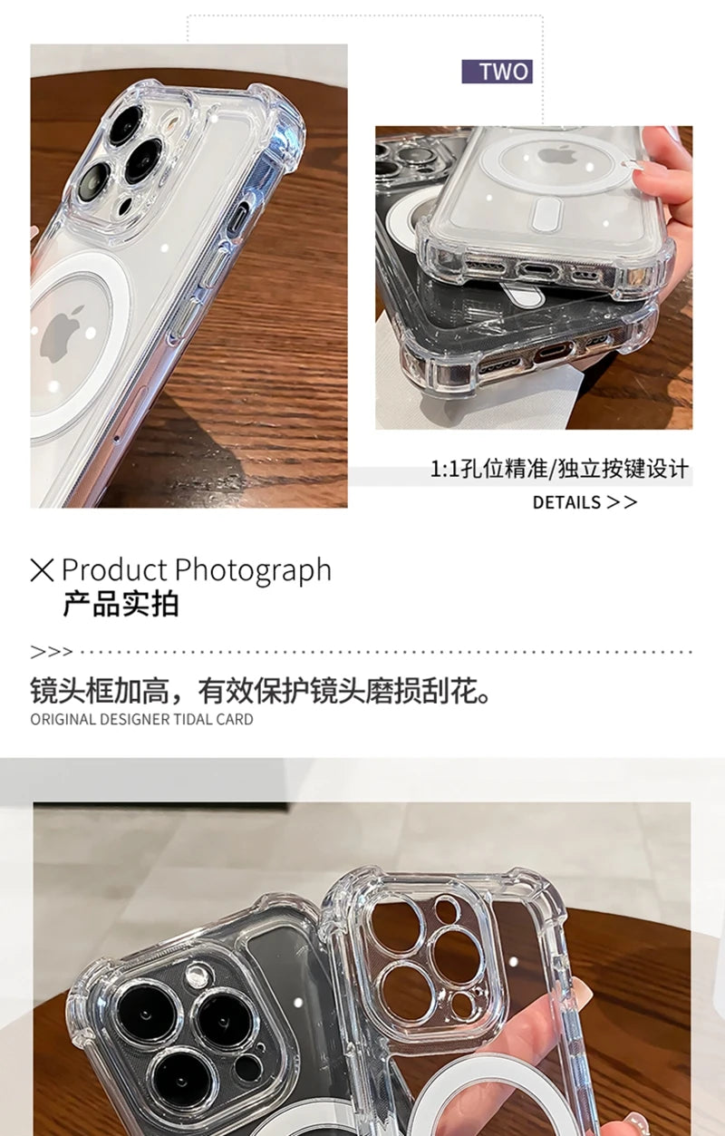 Luxury Wireless Charge For Magsafe Shockproof Phone Case For iPhone 13 14 15 12 Pro Max Plus Transparent Magnetic Bumper Cover - Sun Studio