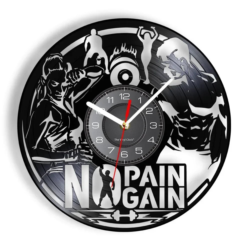 Fitness Equipment Theme Vinyl Record Fitness Wall Clock Home Decoration LED Backlight Modern Fitness Watch