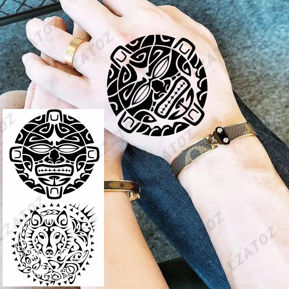 Unique Triangle Ocean Wave Temporary Tattoos For Men Women Realistic Tiger Lion Fake Tattoo Stickers Saying Transfer Art Tatoos - Sun Studio