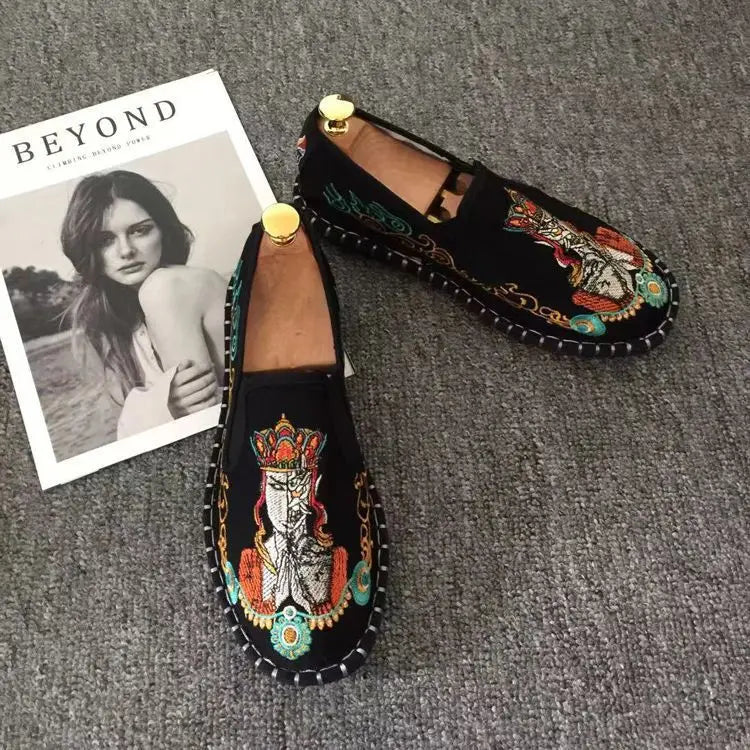 Old Beijing Cloth Shoes Embroidery Flower Social Guy Male Moccasin-Gommino Student Casual Shoes Fashion National Chinese Style
