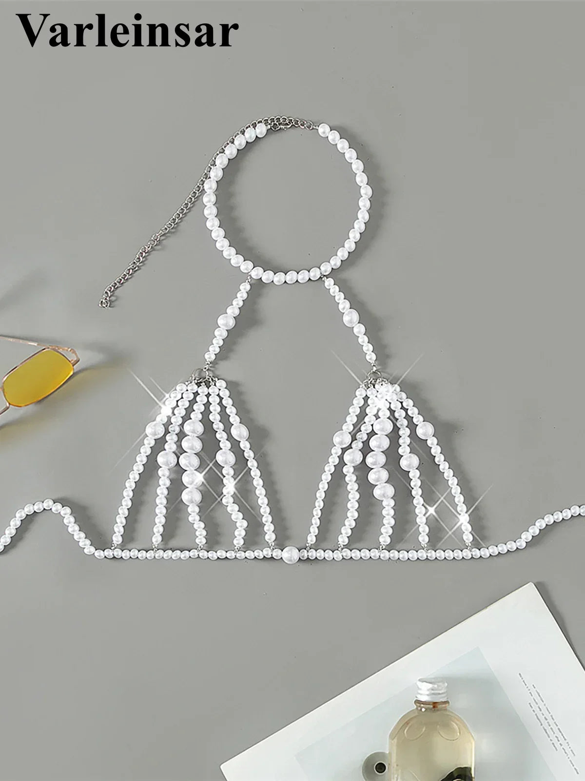 Luxury Pearls Halter See Through Bikini Top Female Swimsuit Women Swimwear Bather Bathing Suit Swim Hollow Out Beach Top V5407 - Sun Studio