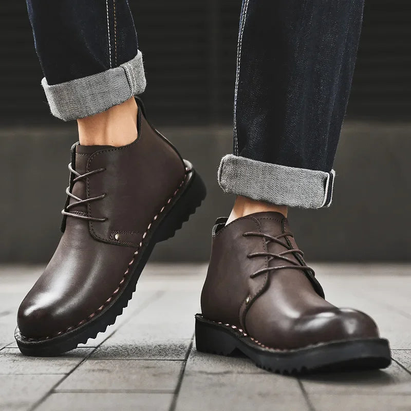 VIPOL Tooling Boots for Men Retro Leather Shoes Comfortable Platform Leisure Flats Classics Outdoor Leisure Men's Boot - Sun Studio