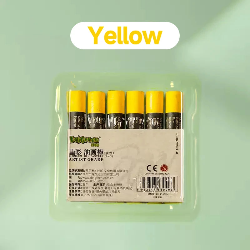 DELGREEN Pearlescent Oil Painting Stick Heavy Color Oil Painting Pastel Paint Graffiti Crayon Artist Students Art Supplies 6pcs - Sun Studio