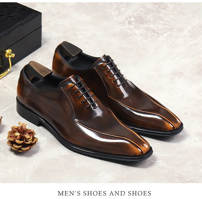 Mens Wedding Oxford Gentlemen Party Dress Shoes Genuine Patent Leather Casual Pointed Toe Formal Shoes For Men - Sun Studio