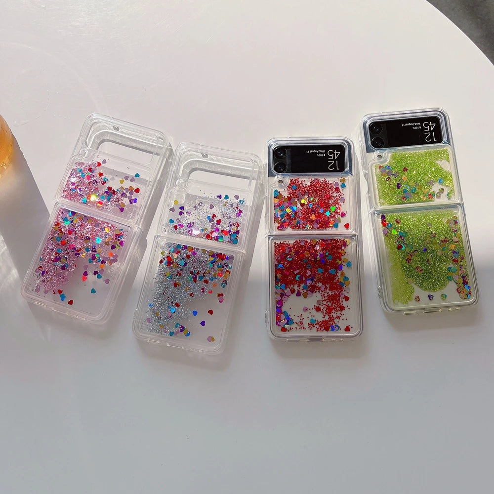 for Samsung Z Flip 7 Luxury Glitter Quicksand Case For Samsung Galaxy Z Flip 7 6 5 4 3 ZFlip 7FE Gradient Love Heart Bling Cover - Sun Studio
