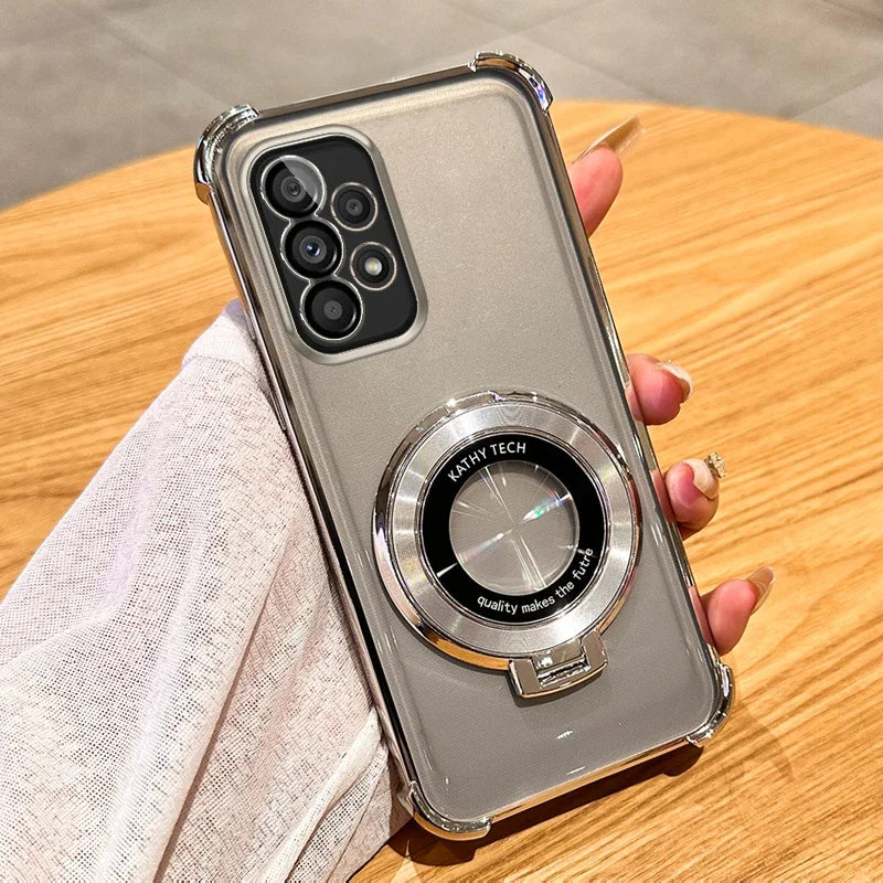 Plating Magnetic Holder Phone Case for Samsung Galaxy A05 A05S A13 A14 A15 A16 A26 A25 A33 A34 A35 A36 A56 A54 A55 Clear Cover - Sun Studio