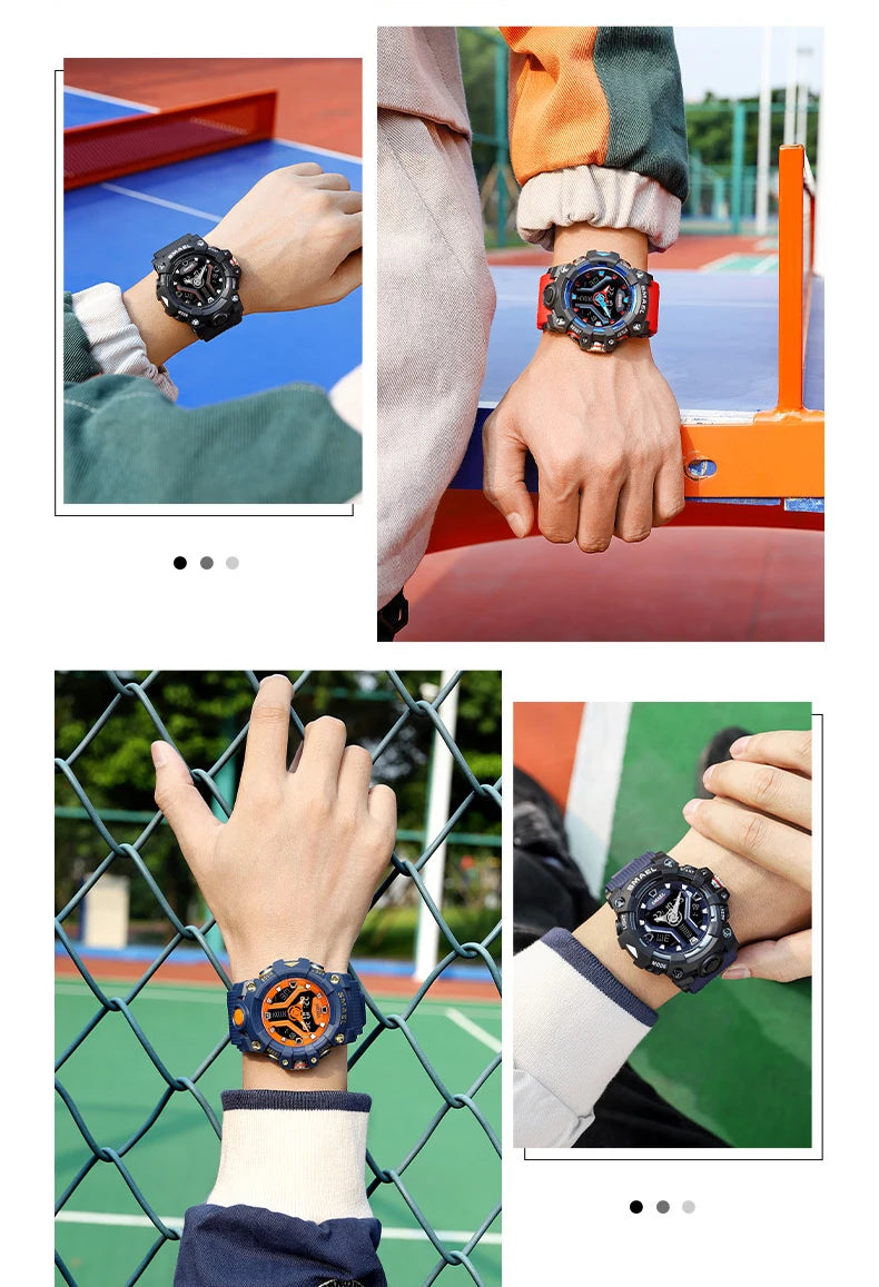New SMAEL Sport Watch for Man Dual Time Watch for Men Shock Resistant Led Light Watch Military 8075 Quality Mens Sports Watches - Sun Studio