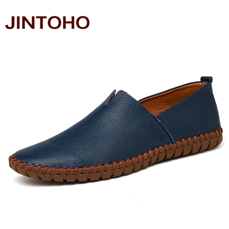 JINTOHO Big Size Men Genuine Leather Shoes Slip On Black Shoes Real Leather Loafers Mens Moccasins Shoes Italian Designer Shoes