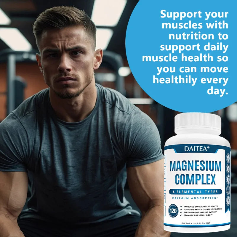 Magnesium Complex Supplement - for Supporting Muscles, Nerves, Heart and Bones, High Absorption Vegetarian Capsules - Sun Studio