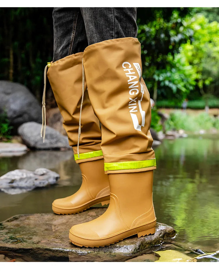 Men's Rain Boots Fashion High-Top Rain Boots for Outer Wear Long-Tube Waterproof and Non-Slip Couple Style Outdoor Fishing Boots - Sun Studio