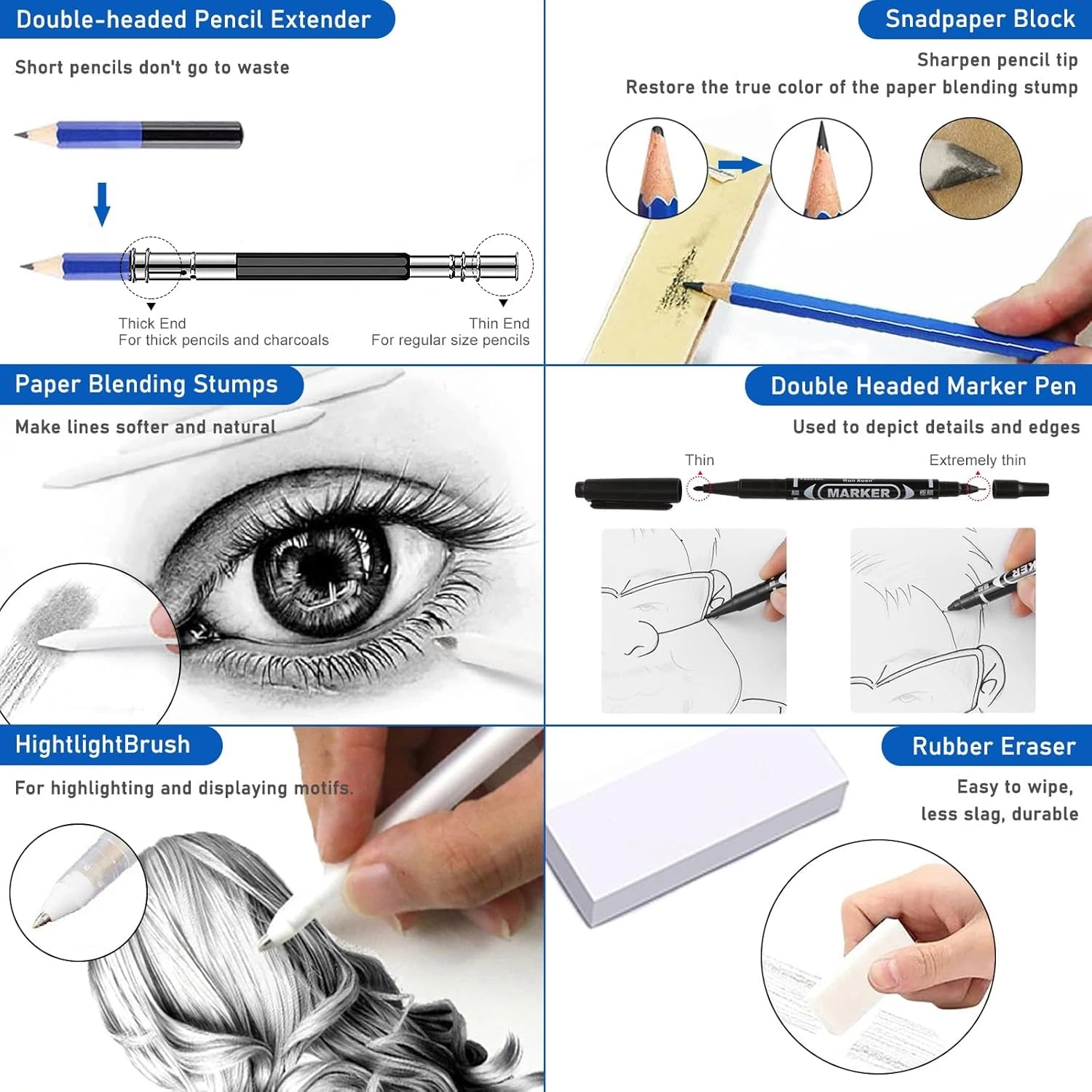 42/73/146 Pack Drawing Sketching Set, with 3-Color Sketchbook, Graphite, Charcoal Pencil, Ideal for Shading, Blending - Sun Studio