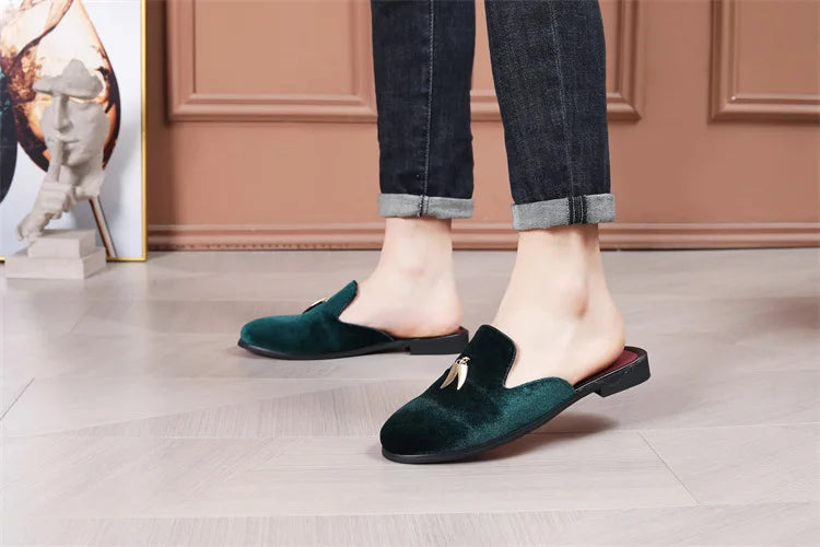 Fashion New Men Velvet Tassels Half Slippers Loafer Male Casual Purple Green Blue Black Mules Moccasins Breathable Driving Shoes - Sun Studio