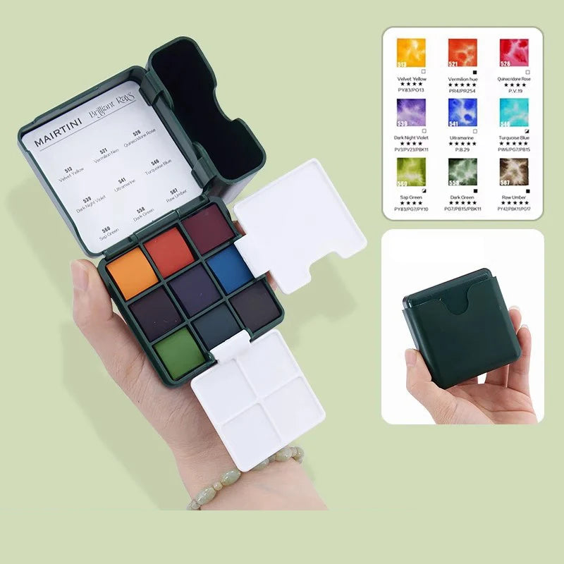MAIRTINI Travel Watercolor Paint Set 9 Colors 100% Cotton Paper Mini Solid Water Color Paint With Palette Painting Supplies - Sun Studio