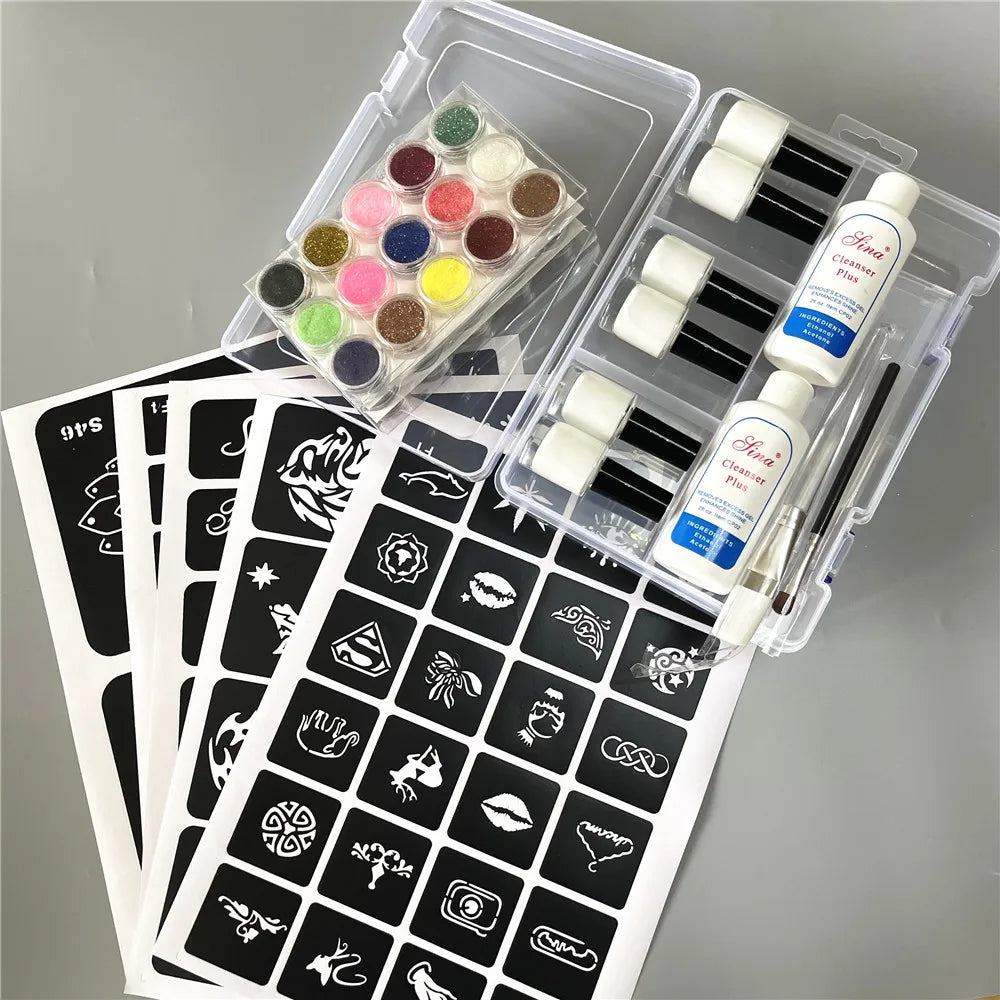 24/45 Color Powder Shimmer Glitter Kit For Temporary Tattoo Body Kids Face DIY Nail Art Decorate Phone - Sun Studio