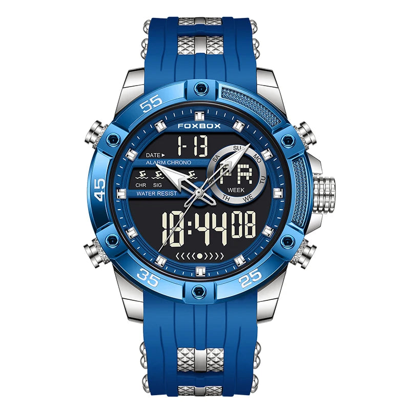 FOXBOX LED Dual Display Quartz Watch Soft Silicone Waterproof Luminous Digital Date Mens Watches Fashion Chronograph Man Watch - Sun Studio